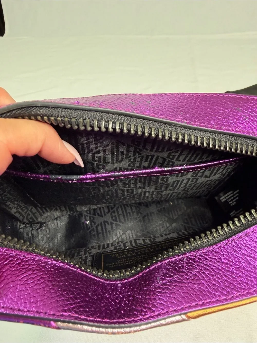 Kurt Geiger Rainbow Diagonal Stripe Leather Crossbody with Purple Strap